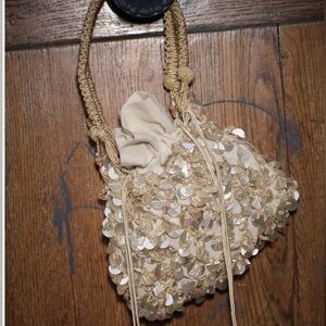 Sequin Embellished Beige Handbag
